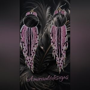 Beaded hoop tassel earrings